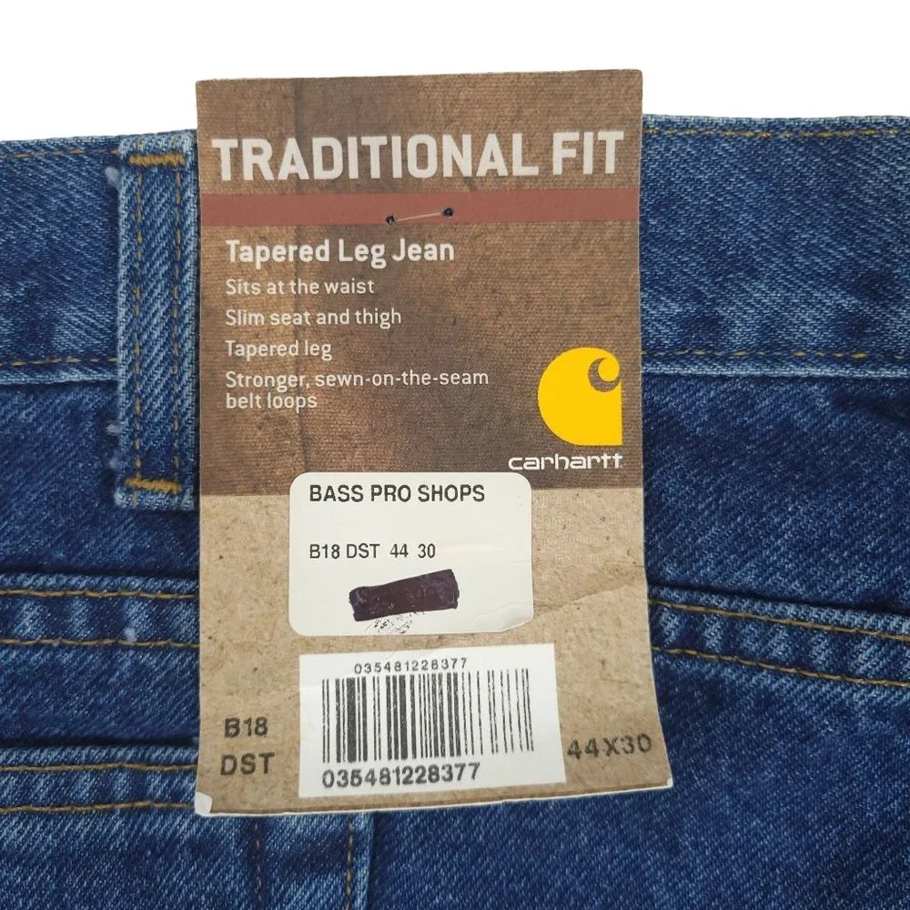 Carhartt Jeans NEW Men 44x30 Traditional Fit Tapered Leg Dark Wash Denim Work - Picture 5 of 12